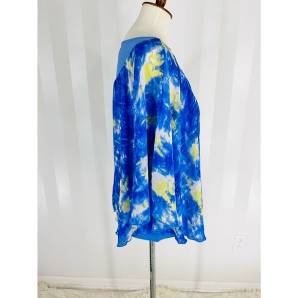 BELLE GRAY by LISA RINNA Women’s Blue Pattern Sheer Top Sz XXS - Picture 2 of 8